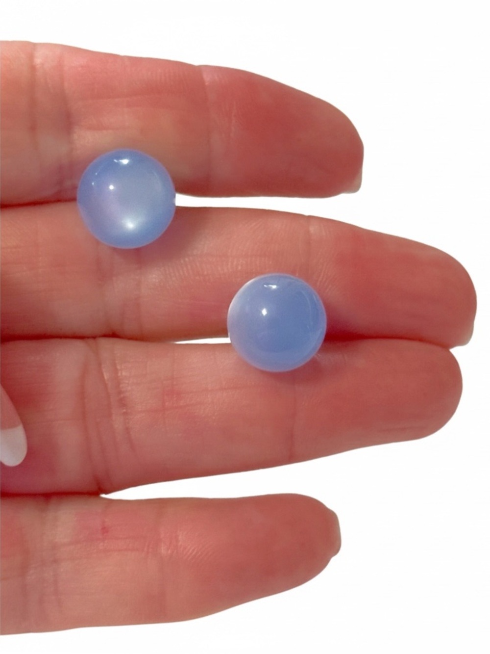 Vintage Moonglow Lucite Stud Earrings Light Blue Round Domed Button Studs Retro